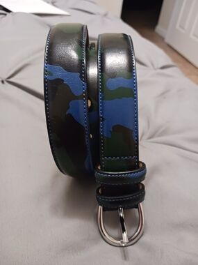Farali Men's Camouflage Leather Belt in Blue and Green Small 30-32